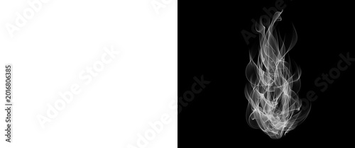 Bilde på lerret Ethereal white smoke plume on black background, wispy steam vapor trails, mystic