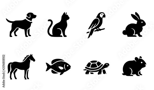 Schilderij op canvas Companion animal solid icons vector dog cat rabbit pet set