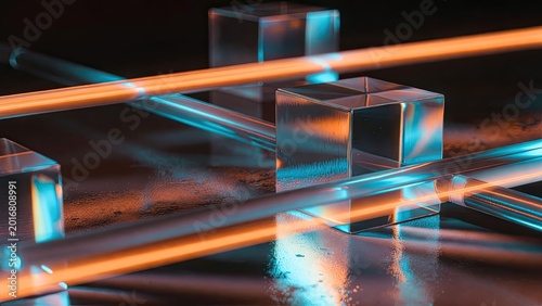 Iridescent glass cubes reflecting light in a dark studio environment artistic giga pixel photography