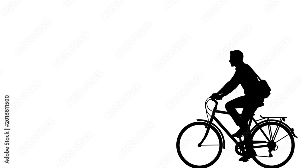 Obraz premium Silhouette of a man riding a bicycle isolated on white background.