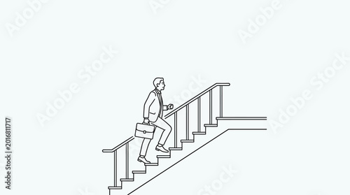 Foto A line drawing of a businessman walking up stairs.