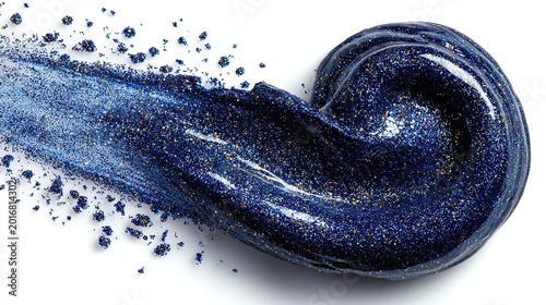 Stylish midnight blue ink droplet with subtle silver glitter, isolated on pure white background 