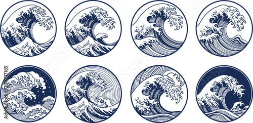 Foto Circular graphics of japanese great waves with japanese illustration traditional