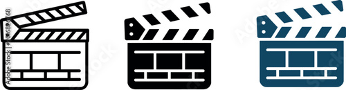 Photography Movie film clapperboard icons set for cinema production video editing multimedia