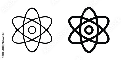 Photos atom sign in solid and flat style, Stroke icons.
