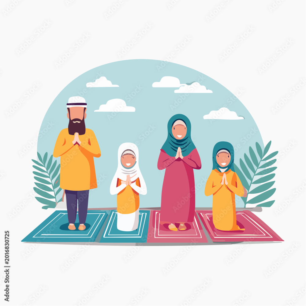 Obraz premium Muslim Family Praying Together