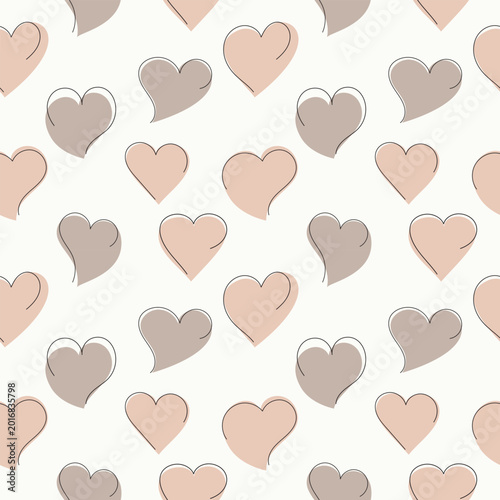A seamless pattern of heart isolated on a white background. Symbol of love. For designing Mother's Day or Valentine's Day greeting cards. Vector illustration.