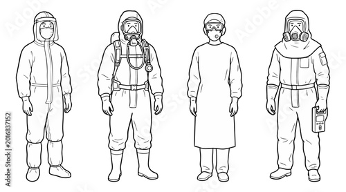 Photos Group of professional medical workers wearing various types of protective clothi