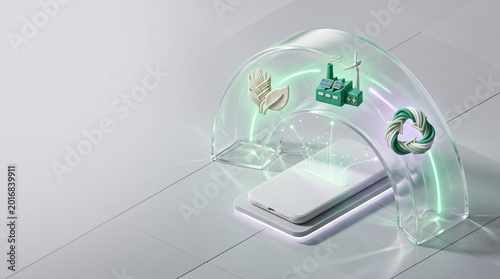 3D High End Illustration of Digital Product Passport and Circular Economy Supply Chain Traceability for Sustainable Manufacturing SaaS