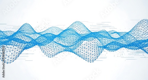 Abstract Blue Wave Pattern with Digital Mesh Design for Technology and Science Themes.