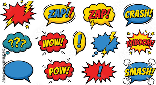 Fotografia Comic book sound effects set, pop art explosion speech bubbles with action words
