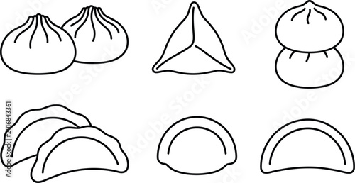 Foto Vector illustration of dumpling line icons, baozi, gyoza, momo, and dim sum coll