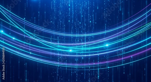 Abstract Digital Light Trails with Dynamic Blue and Cyan Lines.