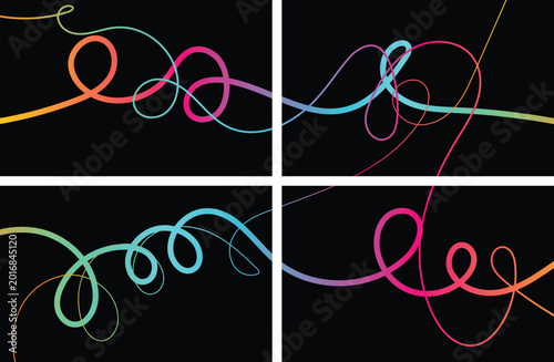 Canvastavla Abstract Colorful Neon Gradient Looping Lines on Black Background