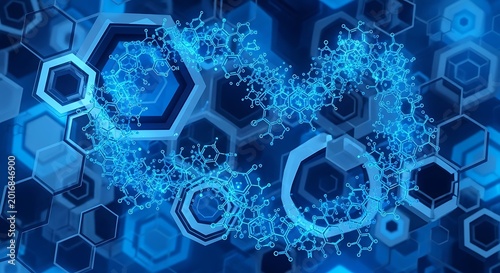 Futuristic Digital Technology Background with Hexagons and Circuitry Elements.