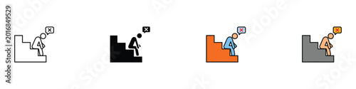 Картината върху платно Career failure and business obstacle icon set with a person sitting sadly on stairs
