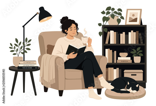Foto Woman Sitting on Beige Armchair.