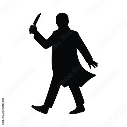 Valokuva Silhouette of a person holding a knife isolated on a white background