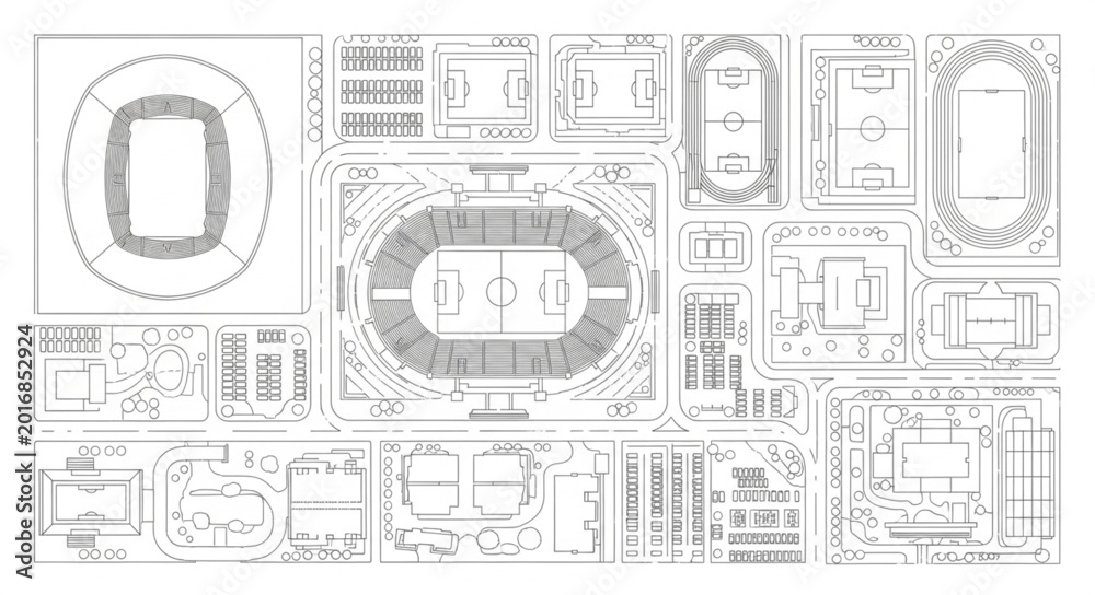 Obraz premium Architectural Blueprint of a Stadium and Surrounding Structures.