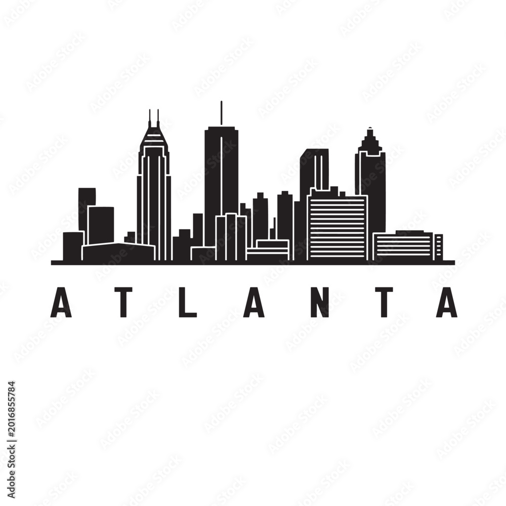 Fototapeta premium Atlanta Skyline Icon Minimal Black and White Cityscape Vector Illustration