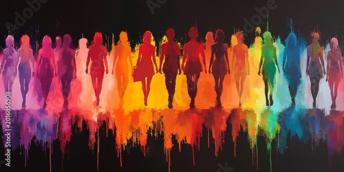 colored silhouette of many people in different colors, Generative AI