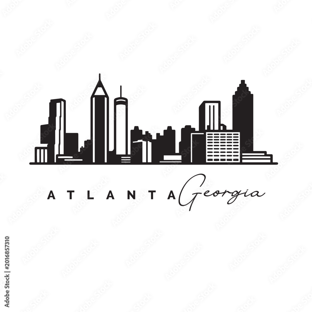 Fototapeta premium Atlanta Skyline Icon Minimal Black and White Cityscape Vector Illustration
