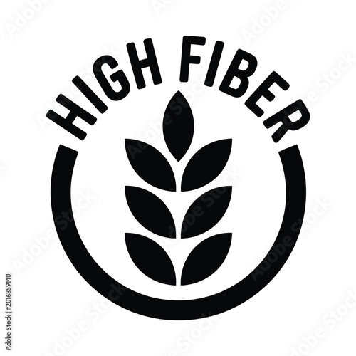 Fotografía High fiber emblem with wheat stalk black silhouette on white background