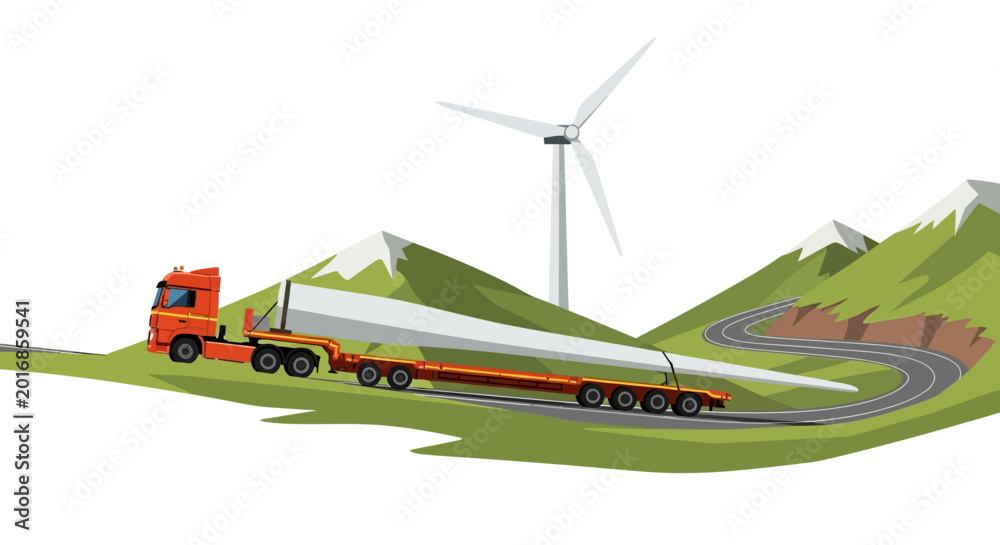 Fototapeta premium Eco-Friendly Transportation with Wind Turbine and Road Infrastructure