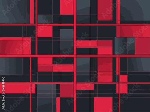 Tableau sur toile Minimalist Abstract Geometric Background with Red and Black Rectangles, Modern D