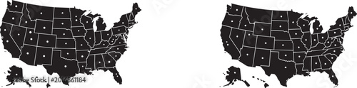 Obraz na płótnie United States map silhouette with state borders and capital city markers vector for geography educational design project