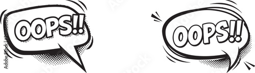 Comic speech bubbles with oops text design element for funny messages or graphic storytelling isolated on transparent background.