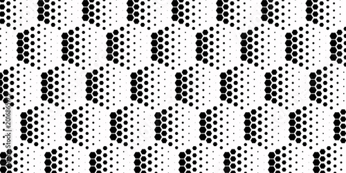 Halftone Hexagonal Pattern Vector Abstract Geometric Technology Background. Retro Colored Half Tone Hexagons Texture. Minimal Style Dynamic Tech Wallpaper. eps10