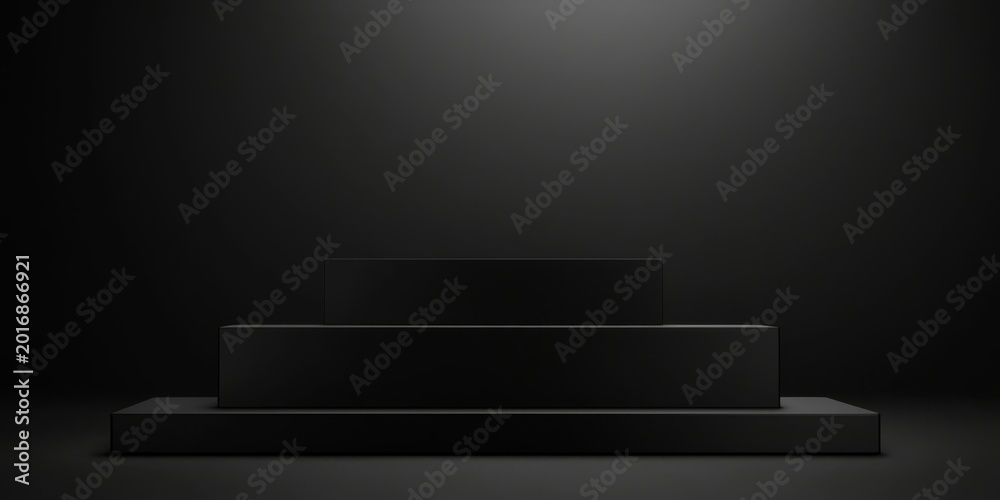 Obraz premium Contemporary 3D visual of a podium enveloped in abstract dark geometry.