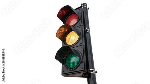 Obraz na plátne Standard traffic light showing red yellow and green signals for road safety and