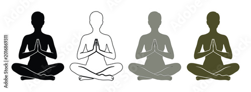 Photography Yoga meditation pose vector icons, diverse spiritual wellness symbols, mindful r