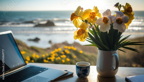 laptop with flowers