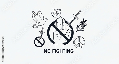 Canvas Print No Fighting Symbol with Peace Dove and Olive Branch.