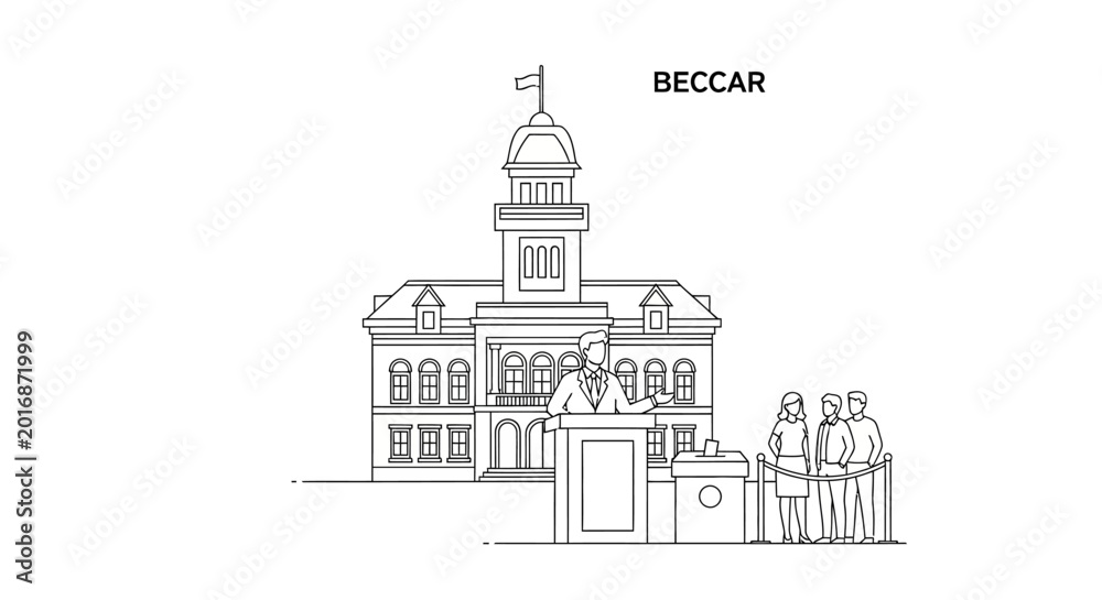 Fototapeta premium Outlined Perspective of Beccar Building with Event