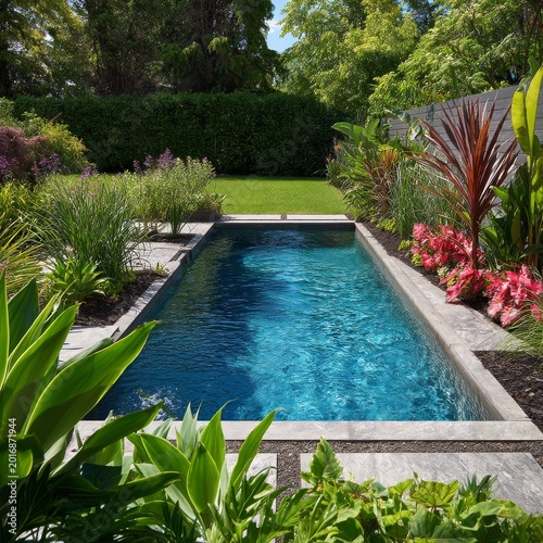 Bright Garden With Pool and Plants During Daytime in a Residential Area