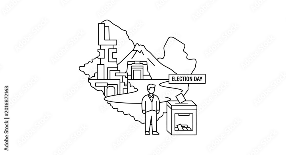 Naklejka premium Simplified Outline of Election Day Scene