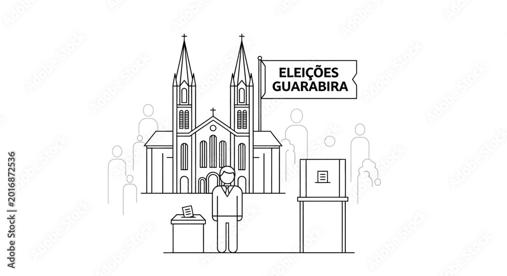 Naklejka premium Candidate Standing by Ballot Box in Front of Large Cathedral