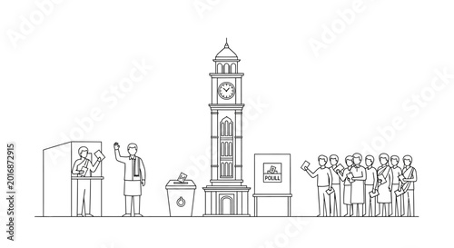 People participating in public voting process at polling station