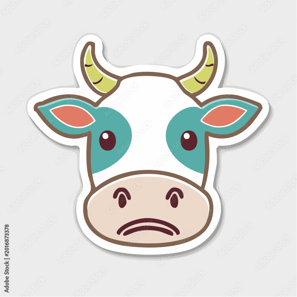 Fototapeta premium Sad Cow Face Cartoon Sticker