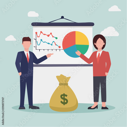 Business Meeting with Financial Charts and Money Bag