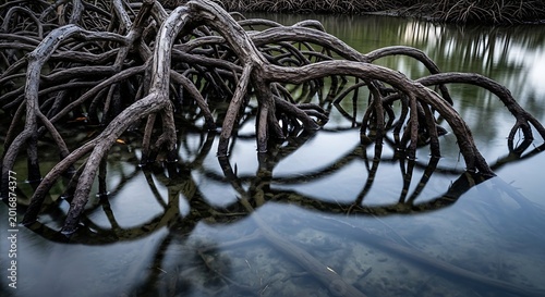Mangrove Tree Roots Submerged in Calm Tropical Water
