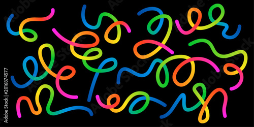 Vibrant 3D Neon Gradient Squiggle and Loop Vector Collection on Black Background