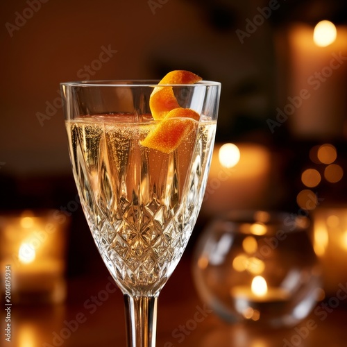 Sparkling Drink With Citrus Twist in Elegant Glass During Evening Gathering