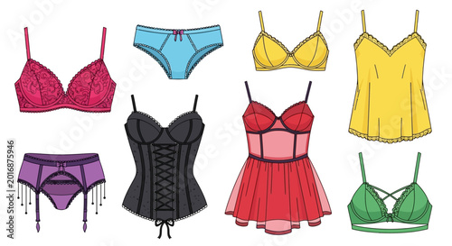 Schilderij op canvas Colorful womens lingerie and intimates on display.
