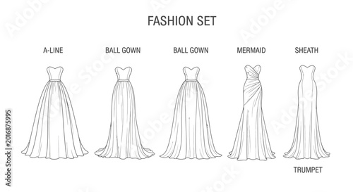 Tableau sur toile Different types of wedding dress silhouettes.