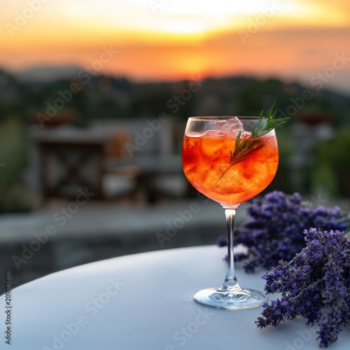 Sunset Drink With Lavender and Warm Colors in the Sky